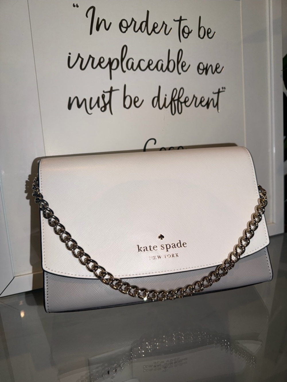 kate spade Two-Tone White and Light Gray Crossbody Clutch